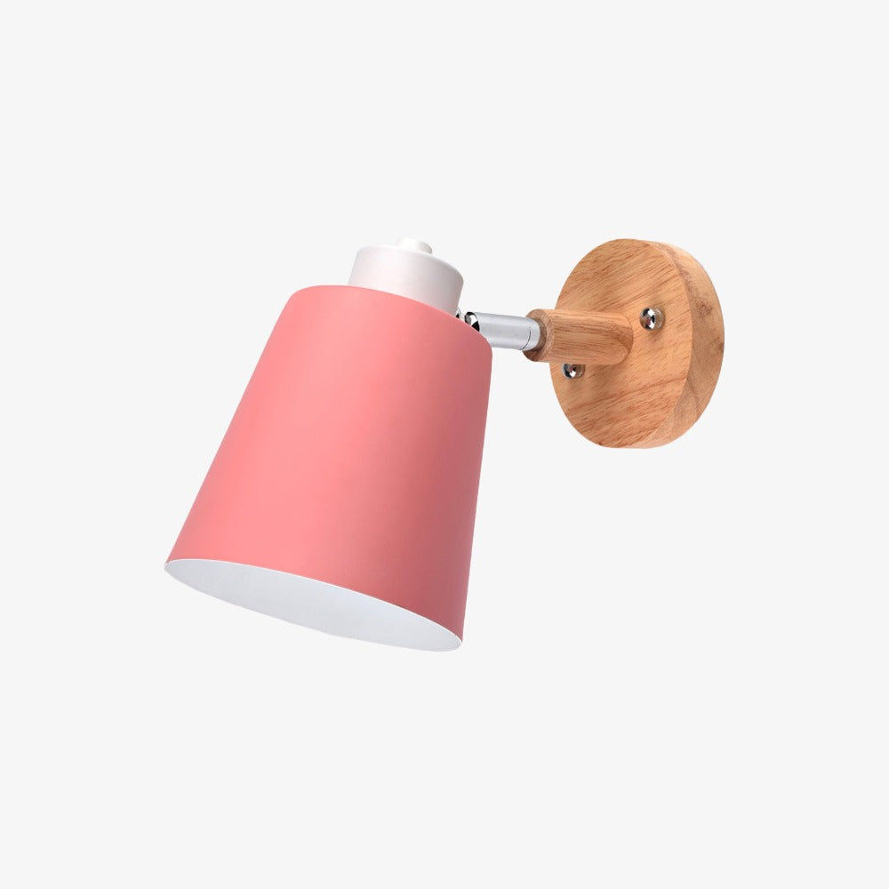 Applique murale LED abat-jour orientable en métal et support en bois
