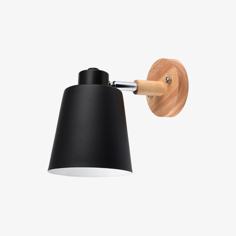 Applique murale LED abat-jour orientable en métal et support en bois